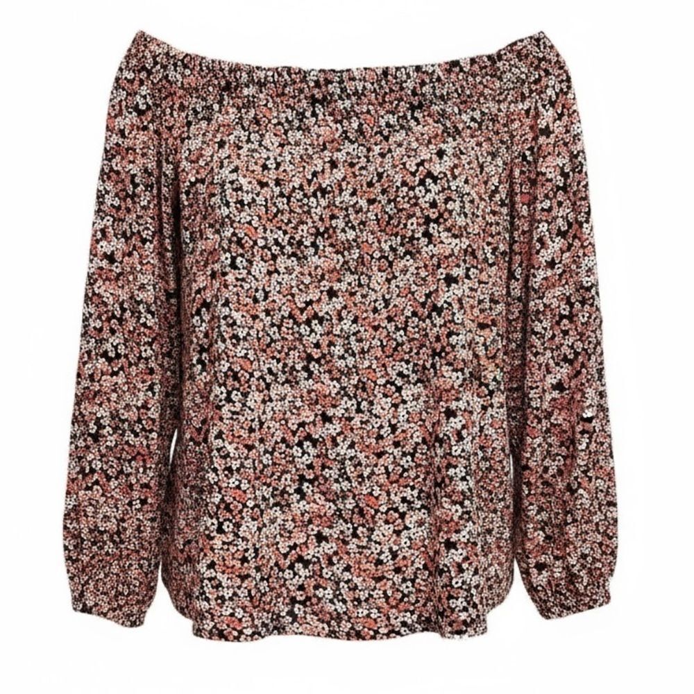 EUC Michael Kors Women’s Black Red Floral Off-Shoulder Top Blouse - Size L - Picture 2 of 6